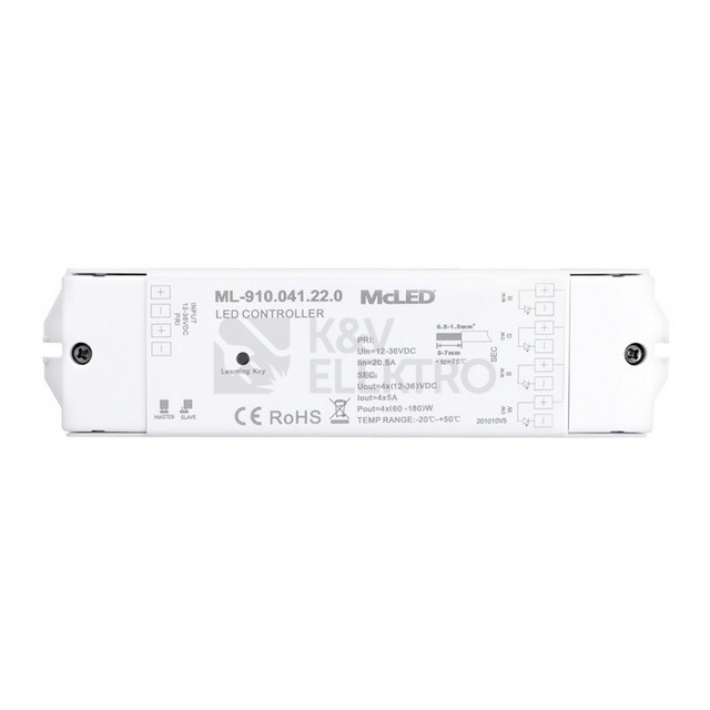 Obrázek produktu RF přijímač McLED řízení jasu CCT RGBW 4 kanály 4x5A 12-36V ML-910.041.22.0 4