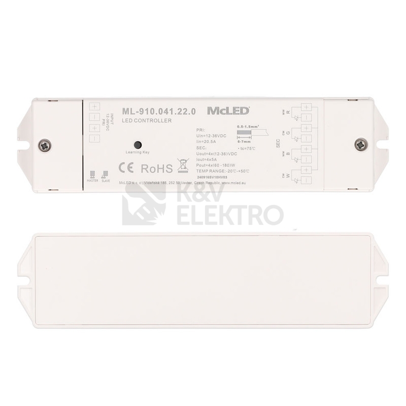 Obrázek produktu RF přijímač McLED řízení jasu CCT RGBW 4 kanály 4x5A 12-36V ML-910.041.22.0 3