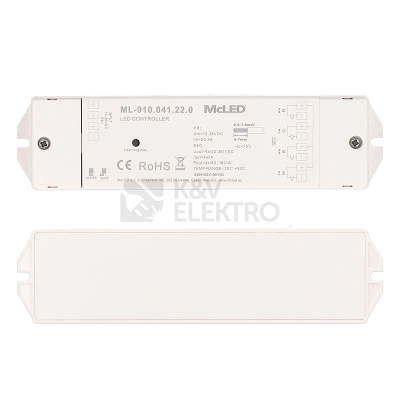 Obrázek produktu RF přijímač McLED řízení jasu CCT RGBW 4 kanály 4x5A 12-36V ML-910.041.22.0 3
