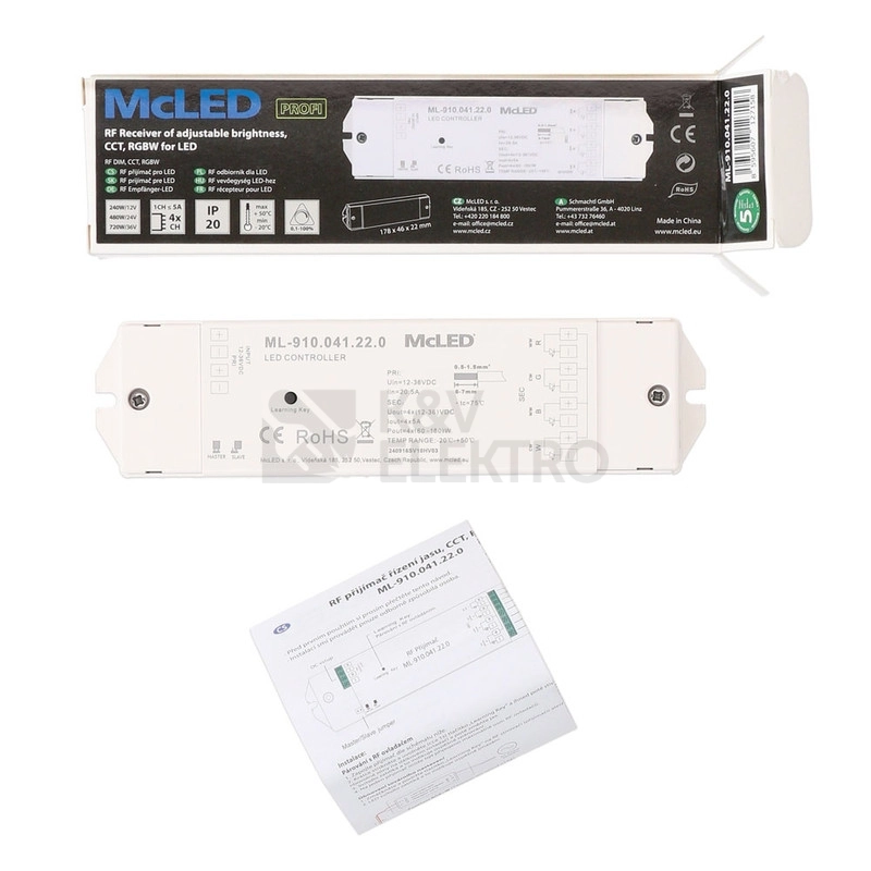 Obrázek produktu RF přijímač McLED řízení jasu CCT RGBW 4 kanály 4x5A 12-36V ML-910.041.22.0 6