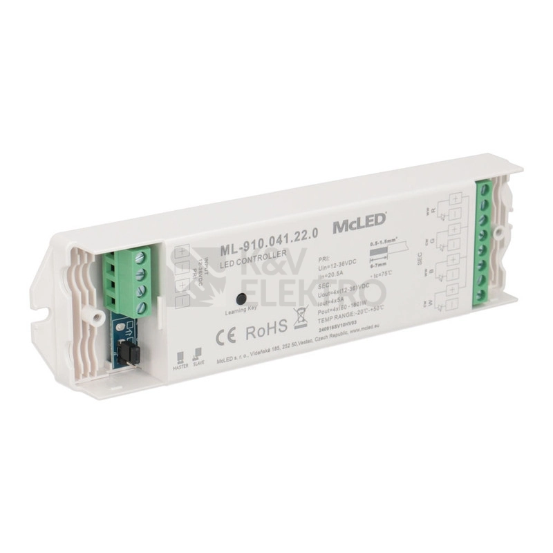 Obrázek produktu RF přijímač McLED řízení jasu CCT RGBW 4 kanály 4x5A 12-36V ML-910.041.22.0 7