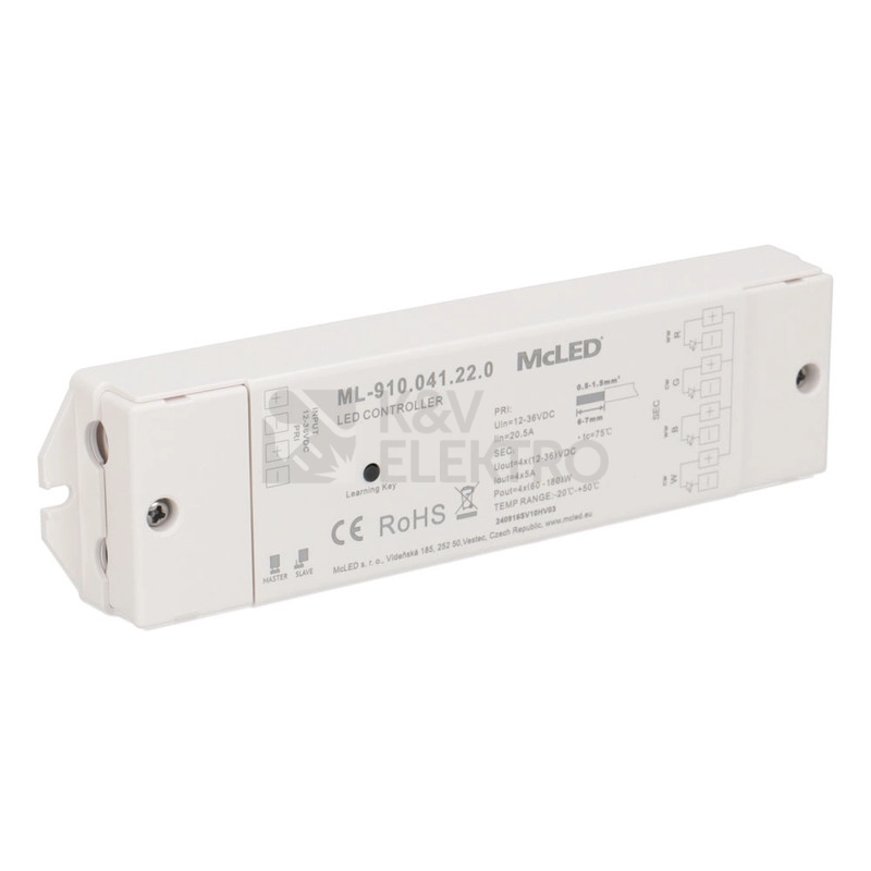 Obrázek produktu RF přijímač McLED řízení jasu CCT RGBW 4 kanály 4x5A 12-36V ML-910.041.22.0 8