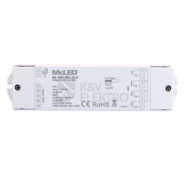 Obrázek produktu  Zesilovač signálu RGBW McLED ML-952.002.22.0 4 kanály 4x5A 12-36V 2