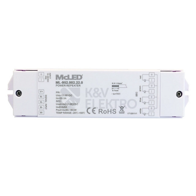 Obrázek produktu Zesilovač signálu RGBW McLED ML-952.002.22.0 4 kanály 4x5A 12-36V 1