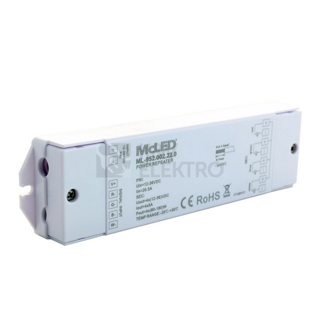 Obrázek produktu Zesilovač signálu RGBW McLED ML-952.002.22.0 4 kanály 4x5A 12-36V 2