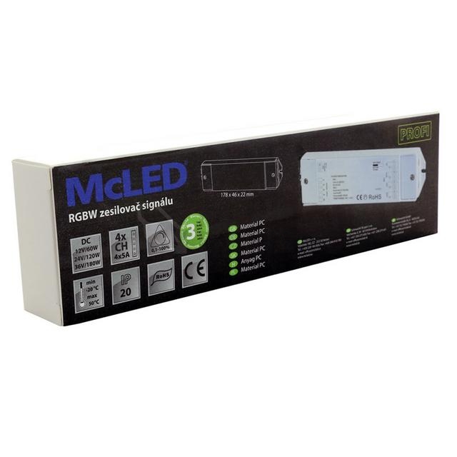 Obrázek produktu  Zesilovač signálu RGBW McLED ML-952.002.22.0 4 kanály 4x5A 12-36V 5