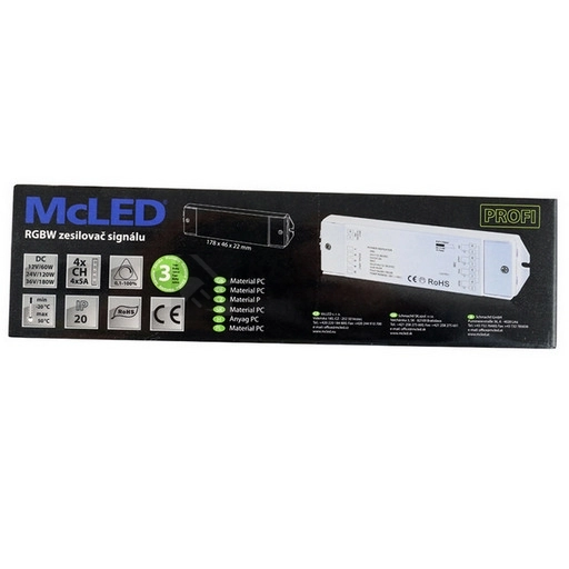 Obrázek produktu Zesilovač signálu RGBW McLED ML-952.002.22.0 4 kanály 4x5A 12-36V 6
