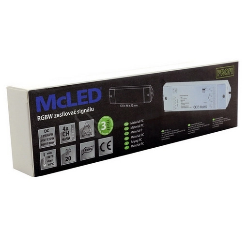 Obrázek produktu Zesilovač signálu RGBW McLED ML-952.002.22.0 4 kanály 4x5A 12-36V 7