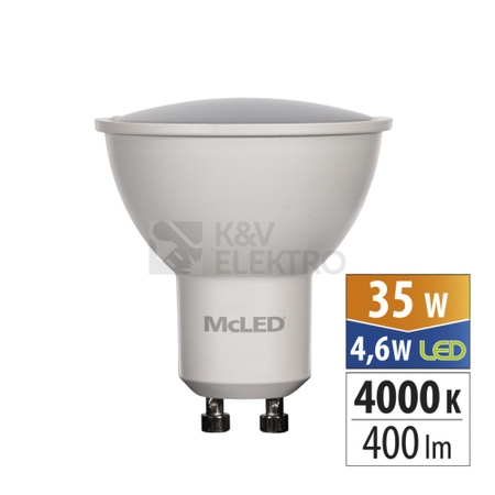 Obrázek produktu  LED žárovka GU10 McLED 4,6W (35W) neutrální bílá (4000K), reflektor 100° ML-312.149.87.0 0
