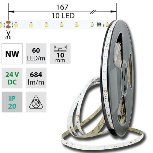 LED pásek McLED 24V neutrální bílá š=10mm IP20 6,5W/m 60LED/m SMD2835 ML-126.800.60.8 (20m)