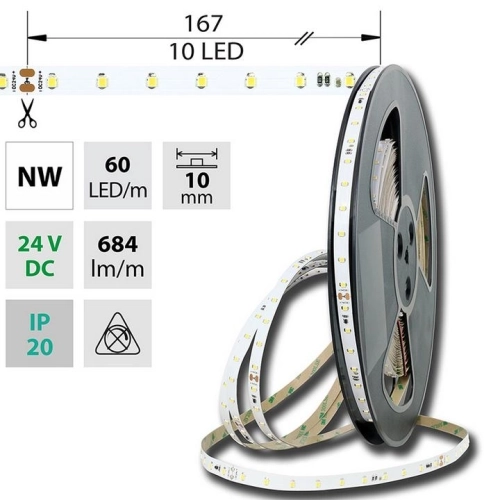 LED pásek McLED 24V neutrální bílá š=10mm IP20 6,5W/m 60LED/m SMD2835 ML-126.800.60.8 (20m)