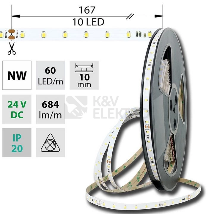 Obrázek produktu LED pásek McLED 24V neutrální bílá š=10mm IP20 6,5W/m 60LED/m SMD2835 ML-126.800.60.8 (20m) 0