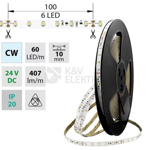  LED pásek McLED 24V studená bílá š=10mm IP20 4,8W/m 60LED/m SMD3528 ML-126.795.60.8