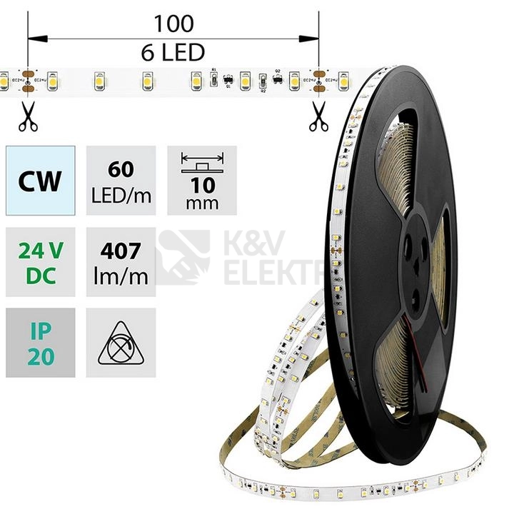 Obrázek produktu LED pásek McLED 24V studená bílá š=10mm IP20 4,8W/m 60LED/m SMD3528 ML-126.795.60.8 0