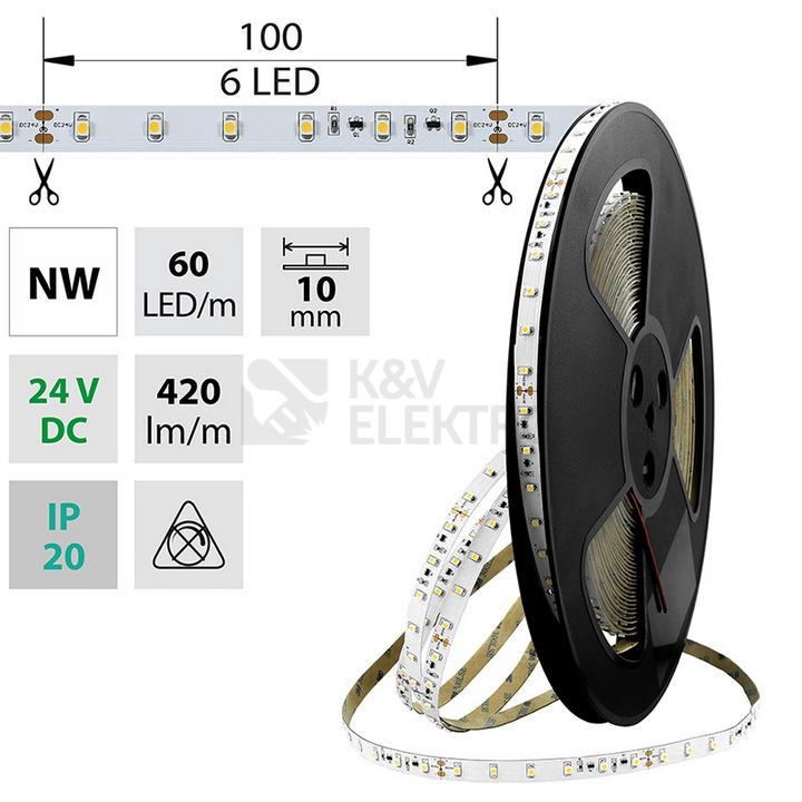 Obrázek produktu  LED pásek McLED 24V neutrální bílá š=10mm IP20 4,8W/m 60LED/m SMD3528 ML-126.794.60.8 (20m) 0