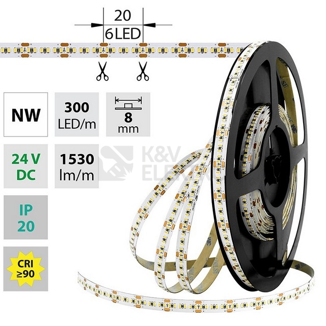 Obrázek produktu LED pásek McLED 24V neutrální bílá š=8mm IP20 18W/m 300LED/m SMD2216 ML-126.737.60.1 0