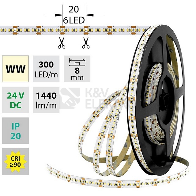 Obrázek produktu LED pásek McLED 24V teplá bílá š=8mm IP20 18W/m 300LED/m SMD2216 ML-126.736.60.1 0