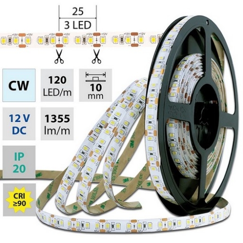 Levně LED pásek McLED 12V studená bílá CRI90 š=10mm IP20 14W/m 120LED/m SMD2835 ML-121.368.60.2