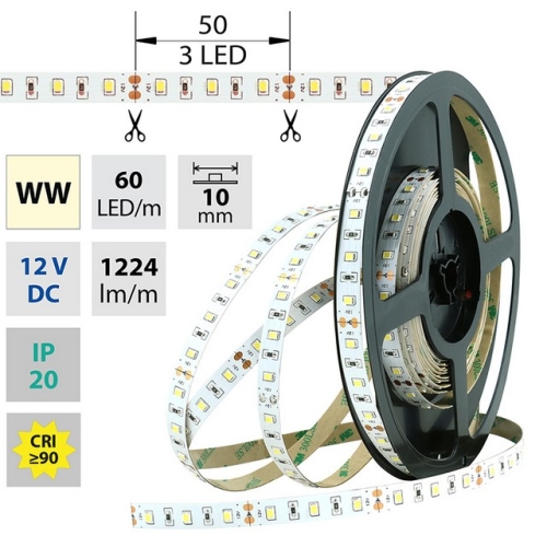 Levně LED pásek McLED 12V teplá bílá CRI90 š=10mm IP20 14,4W/m 60LED/m SMD2835 ML-121.700.60.2