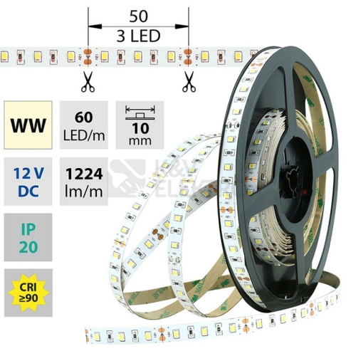 LED pásek McLED 12V teplá bílá CRI90 š=10mm IP20 14,4W/m 60LED/m SMD2835 ML-121.700.60.2