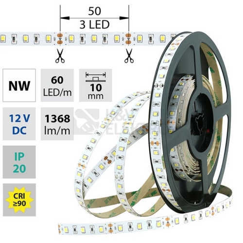 LED pásek McLED 12V neutrální bílá CRI90 š=10mm IP20 14,4W/m 60LED/m SMD2835 ML-121.701.60.2