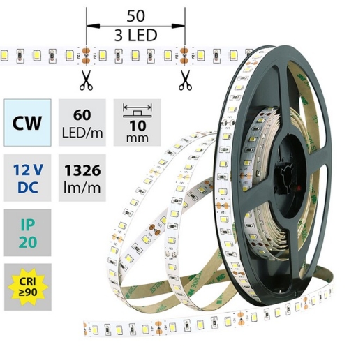 Levně LED pásek McLED 12V studená bílá CRI90 š=10mm IP20 14,4W/m 60LED/m SMD2835 ML-121.702.60.2