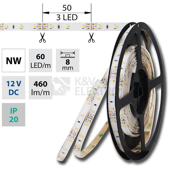 Obrázek produktu LED pásek McLED 12V neutrální bílá š=8mm IP20 4,8W/m 60LED/m SMD3528 ML-121.773.60.2 0