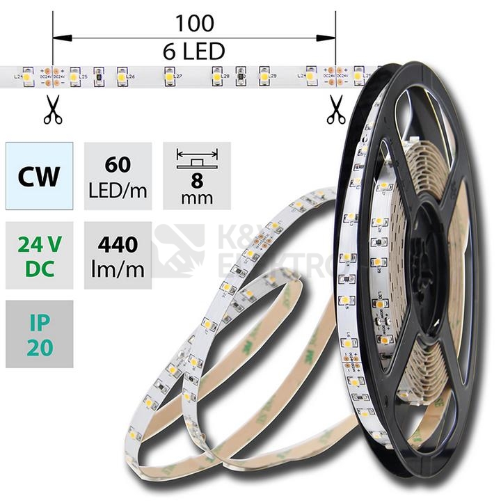 Obrázek produktu LED pásek McLED studená bílá 4,8W/m IP20 24V š=8mm ML-126.206.60.0 (5m) 0