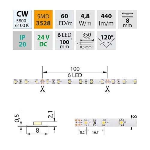 LED pásek McLED studená bílá 4,8W/m IP20 24V 8mm ML-126.206.60.2 (obrázek 4)