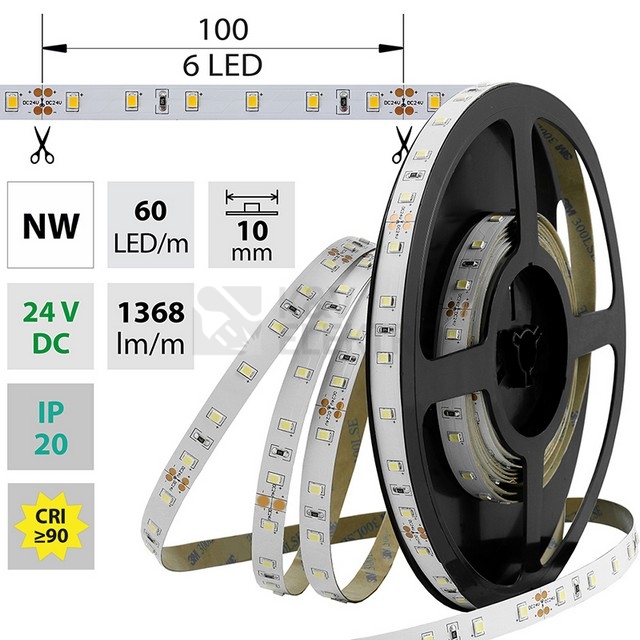 Obrázek produktu LED pásek McLED 24V neutrální bílá CRI90 š=10mm IP20 14,4W/m 60LED/m SMD2835 ML-126.701.60.2 0