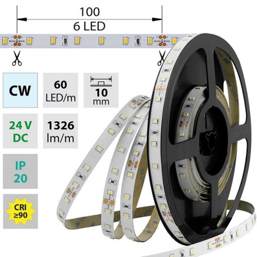 Levně LED pásek McLED 24V studená bílá CRI90 š=10mm IP20 14,4W/m 60LED/m SMD2835 ML-126.702.60.2