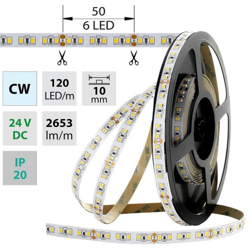 Levně LED pásek McLED 24V studená bílá š=10mm IP20 28,8W/m 120LED/m SMD2835 ML-126.705.60.0