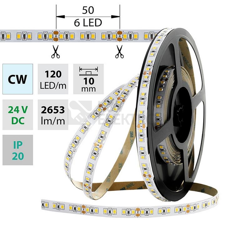 Obrázek produktu LED pásek McLED 24V studená bílá š=10mm IP20 28,8W/m 120LED/m SMD2835 ML-126.705.60.0 0