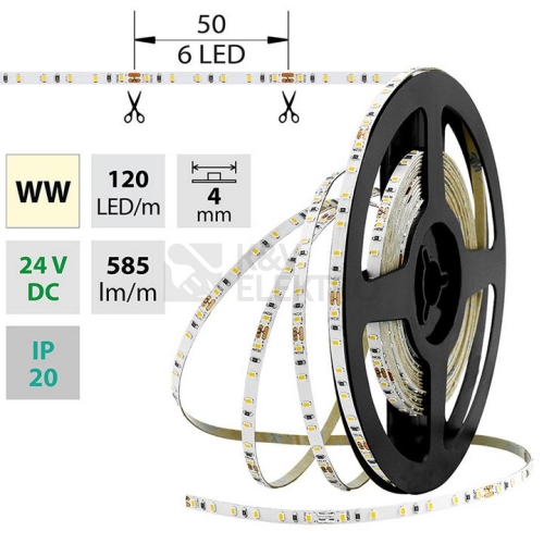  LED pásek McLED 24V teplá bílá š=4mm IP20 7,2W/m 120LED/m SMD2216 ML-126.730.60.0