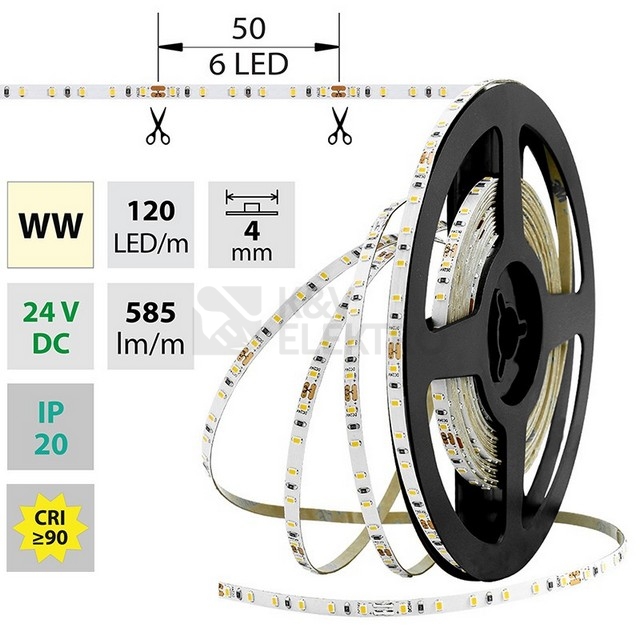 Obrázek produktu  LED pásek McLED 24V teplá bílá š=4mm IP20 7,2W/m 120LED/m SMD2216 ML-126.730.60.0 6