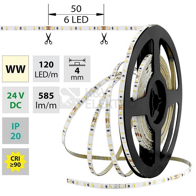 Obrázek produktu  LED pásek McLED 24V teplá bílá š=4mm IP20 7,2W/m 120LED/m SMD2216 ML-126.730.60.0 7