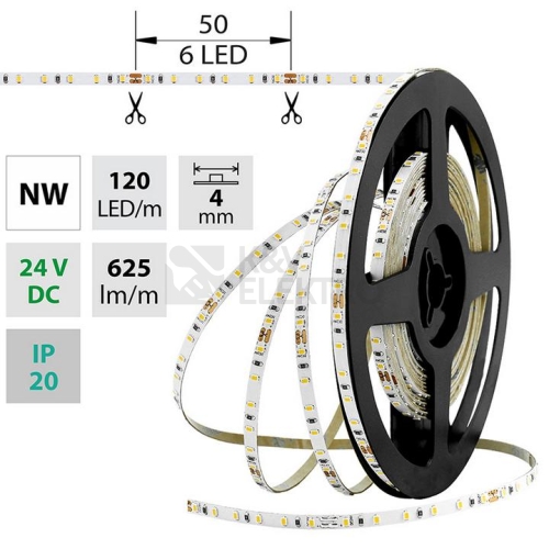  LED pásek McLED 24V neutrální bílá š=4mm IP20 7,2W/m 120LED/m SMD2216 ML-126.731.60.0