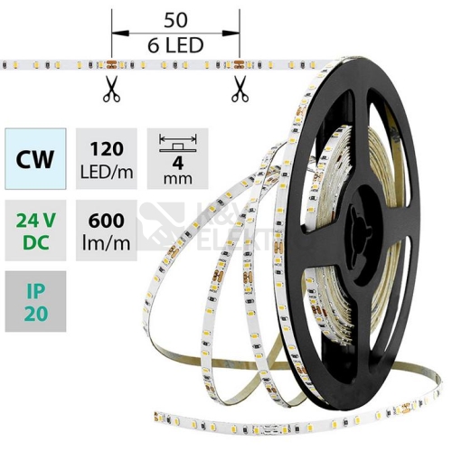  LED pásek McLED 24V studená bílá š=4mm IP20 7,2W/m 120LED/m SMD2216 ML-126.732.60.0