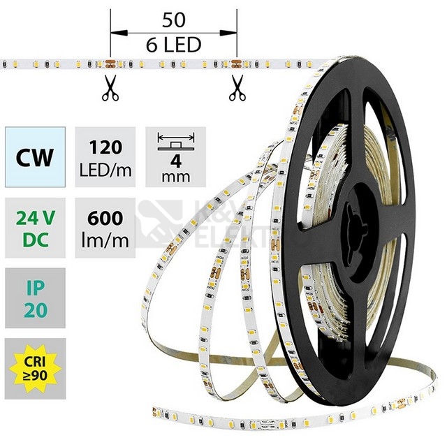 Obrázek produktu  LED pásek McLED 24V studená bílá š=4mm IP20 7,2W/m 120LED/m SMD2216 ML-126.732.60.0 10