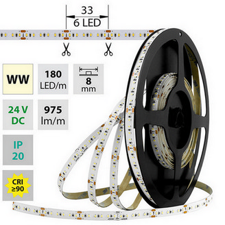 LED pásek McLED 24V teplá bílá š=8mm IP20 12W/m 180LED/m SMD2216 ML-126.733.60.0