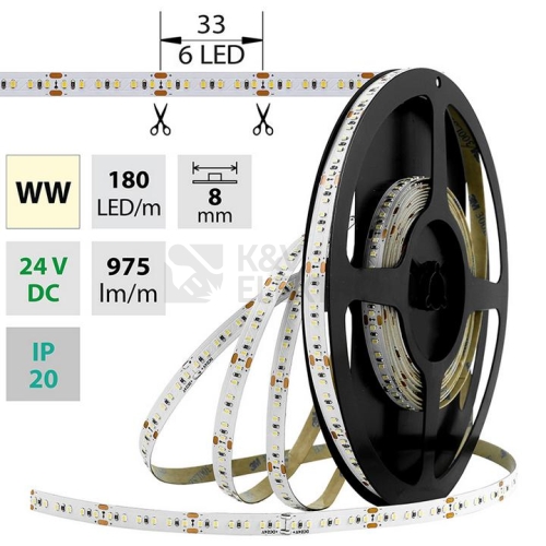 LED pásek McLED 24V teplá bílá š=8mm IP20 12W/m 180LED/m SMD2216 ML-126.733.60.0
