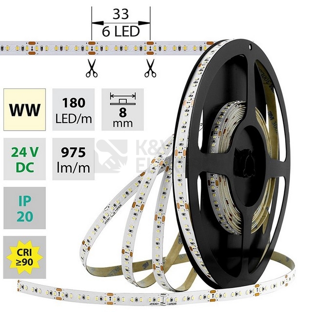 Obrázek produktu LED pásek McLED 24V teplá bílá š=8mm IP20 12W/m 180LED/m SMD2216 ML-126.733.60.0 6