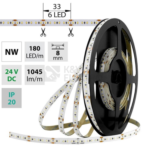LED pásek McLED 24V neutrální bílá š=8mm IP20 12W/m 180LED/m SMD2216 ML-126.734.60.0