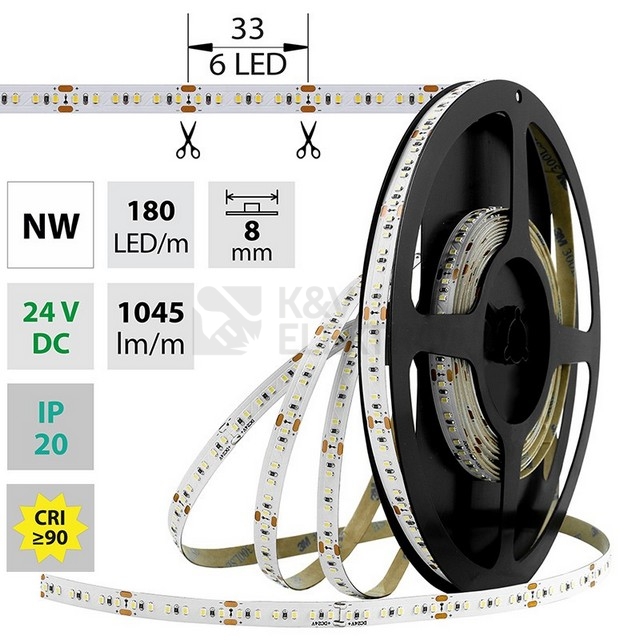 Obrázek produktu LED pásek McLED 24V neutrální bílá š=8mm IP20 12W/m 180LED/m SMD2216 ML-126.734.60.0 6
