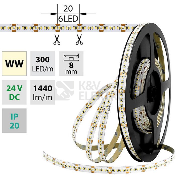 Obrázek produktu LED pásek McLED 24V teplá bílá š=8mm IP20 18W/m 300LED/m SMD2216 ML-126.736.60.0 0