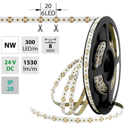Levně LED pásek McLED 24V neutrální bílá š=8mm IP20 18W/m 300LED/m SMD2216 ML-126.737.60.0