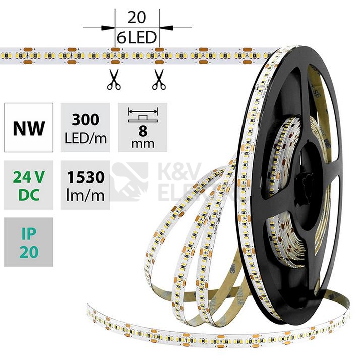 Obrázek produktu LED pásek McLED 24V neutrální bílá š=8mm IP20 18W/m 300LED/m SMD2216 ML-126.737.60.0 0