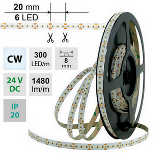 LED pásek McLED 24V studená bílá š=8mm IP20 18W/m 300LED/m SMD2216 ML-126.738.60.0