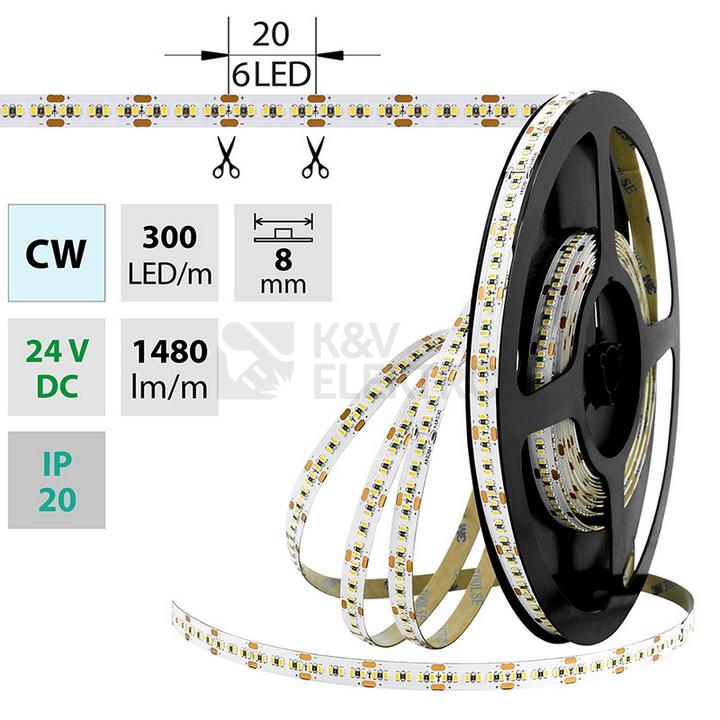 Obrázek produktu LED pásek McLED 24V studená bílá š=8mm IP20 18W/m 300LED/m SMD2216 ML-126.738.60.0 0