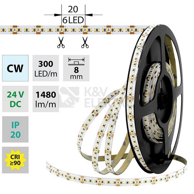 Obrázek produktu LED pásek McLED 24V studená bílá š=8mm IP20 18W/m 300LED/m SMD2216 ML-126.738.60.0 6